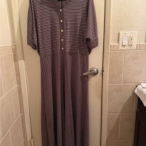 Ralph Lauren Burgundy and Cream Check Maxi Dress
